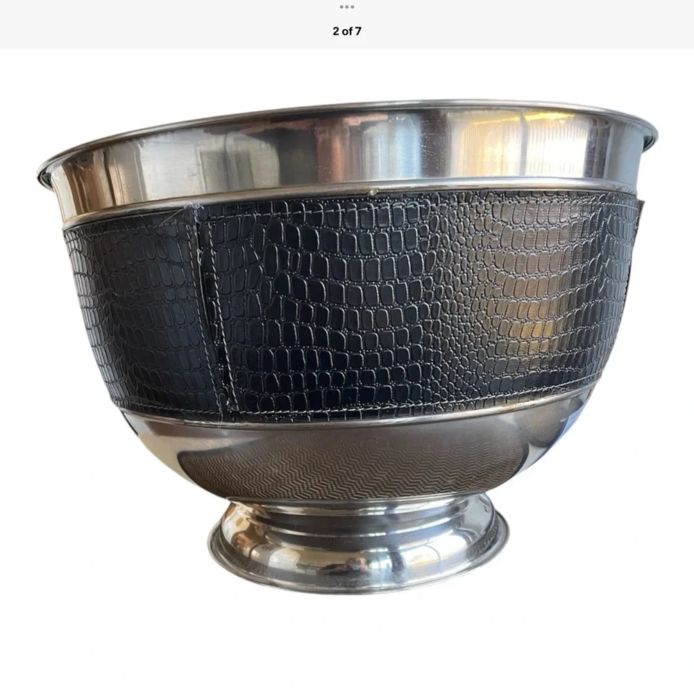 Party Tub Ice Bucket / punch bowl Stainless Steel Faux Leather Band 15